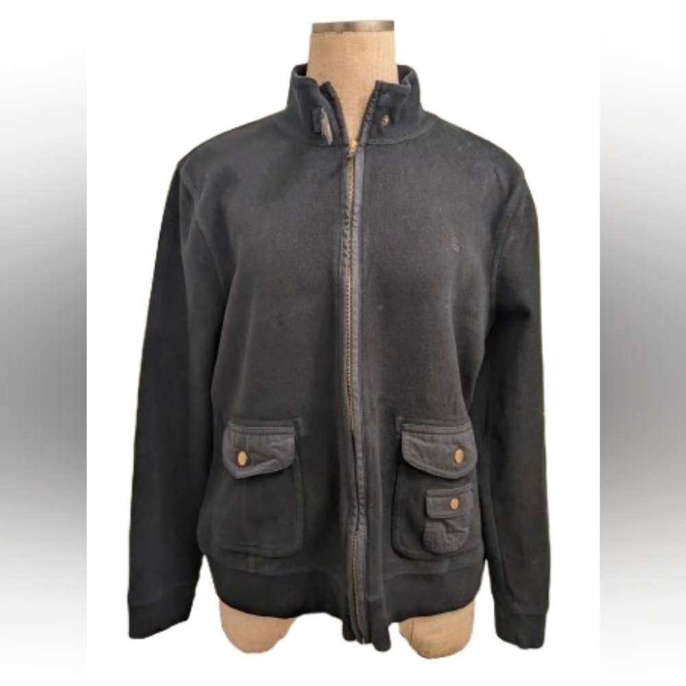 Lauren Ralph Lauren Black Zip-Front Hoodie Sweatshirt